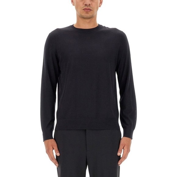 Theory Round Neck Black Wool Sweater With Ribbed Hem - NWT